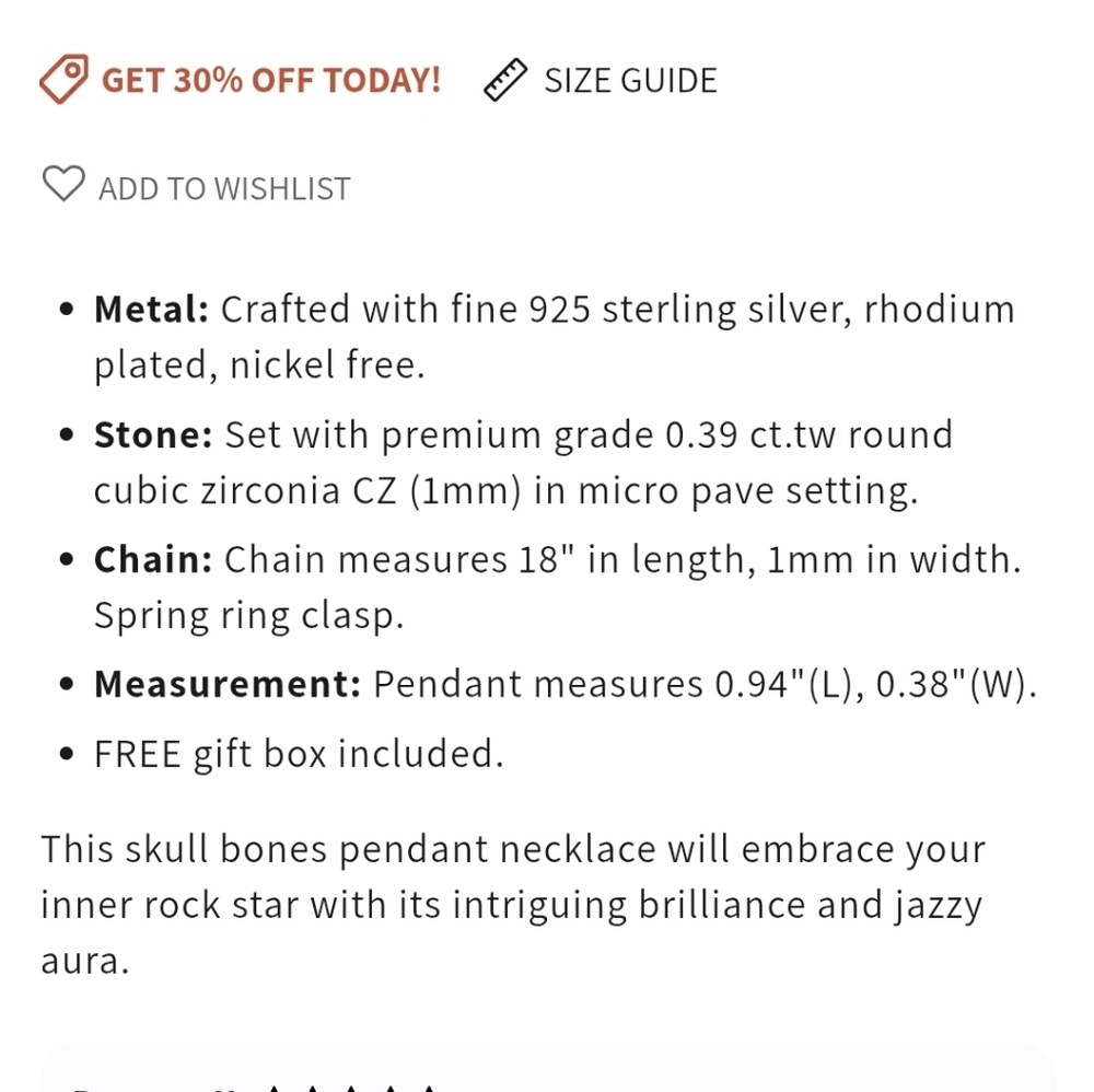 NEW Skull Bones Cubic Zirconia  Necklace in Sterling Silver - Picture 5 of 16